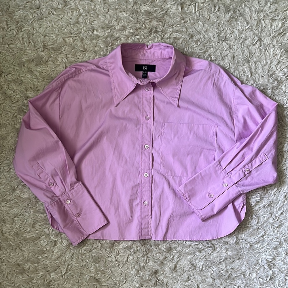 Banana Republic Pink Button-Up Cropped Shirt